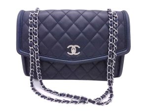 1 Chanel Matelasse Chain Shoulder Bag Navy Leather silvertone