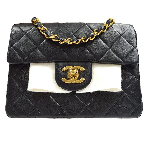 1 Chanel Classic Flap Mini Square Chain Shoulder Bag Black Lambskin