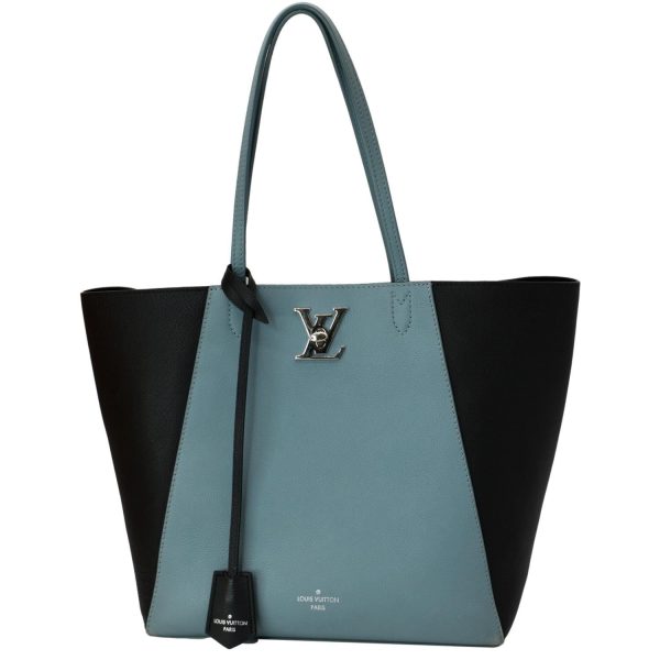 1 Louis Vuitton Lockme Cabas calfskin Leather Tote Bag Bicolor Blue Black