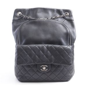 1 Chanel Bag Matelasse Chain Lambskin Backpack Black