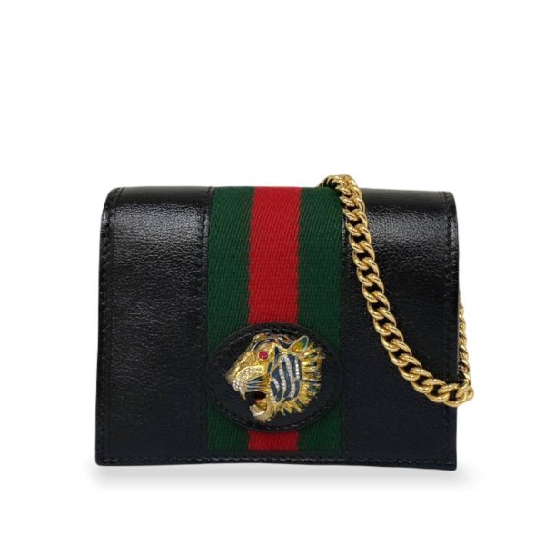 1 Gucci Raja Chain Compact Wallet Mini Leather Black