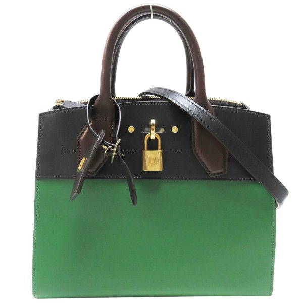 1 Louis Vuitton City Steamer PM Calfskin Leather Shoulder Handbag Green Black