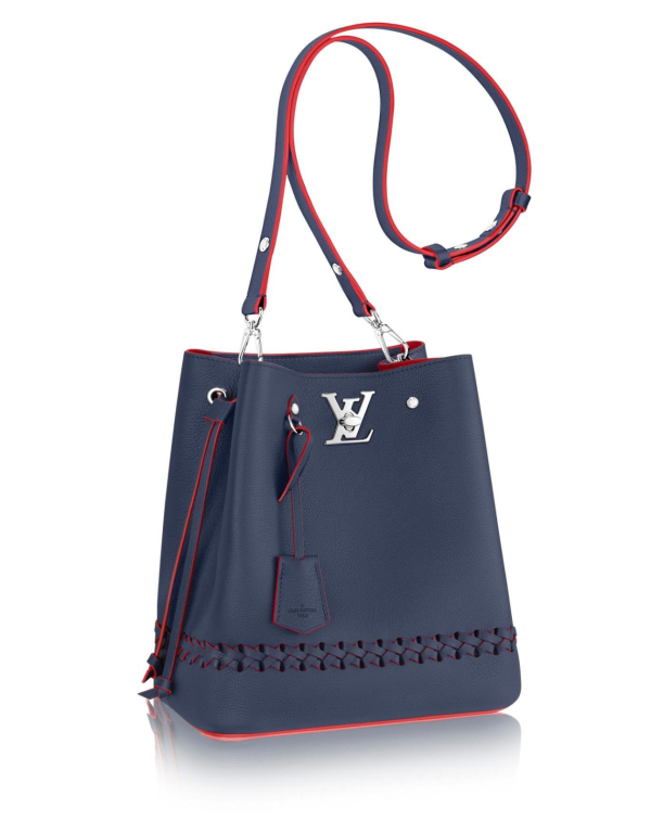 1 Louis Vuitton Lockme Bucket Calfskin Navy Blue Red Leather