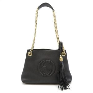1 Gucci Shoulder Bag Soho Chain Tote Black Leather Interlocking G Tassel 24