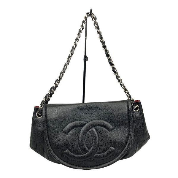 1 Chanel Half Moon Chain Shoulder Bag Black Silver Hardware Caviar Skin