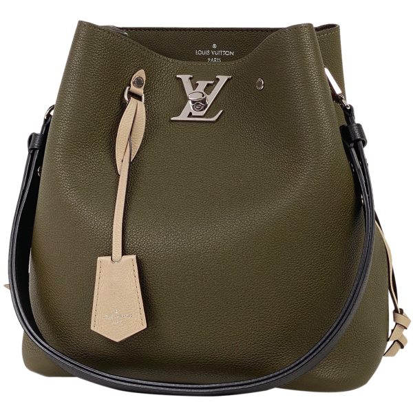 1 Louis Vuitton Lock Me Bucket Shoulder Drawstring Shoulder Bag Leather Khaki