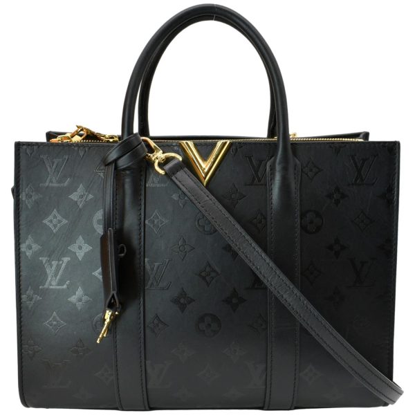 1 Louis Vuitton Very Tote MM Monogram Cuir Plume Shoulder Bag Noir Black