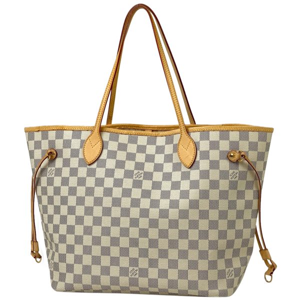 1 Louis Vuitton Neverfull MM Handbag Tote Bag Damier Azur White