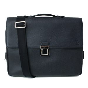 1 Louis Vuitton Taiga Vasili PM Shoulder Business Bag Briefcase Boreal Black