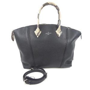 1 Louis Vuitton Parnacea Noir Lizard Lockit MM Handbag Black Gray Python Leather