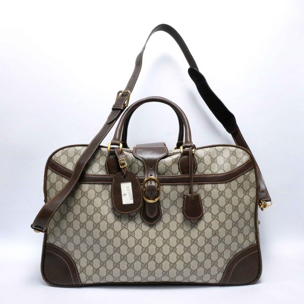 2 Gucci Gold Hardware GG Pattern Push Lock With Shoulder Strap Pigskin Boston Bag