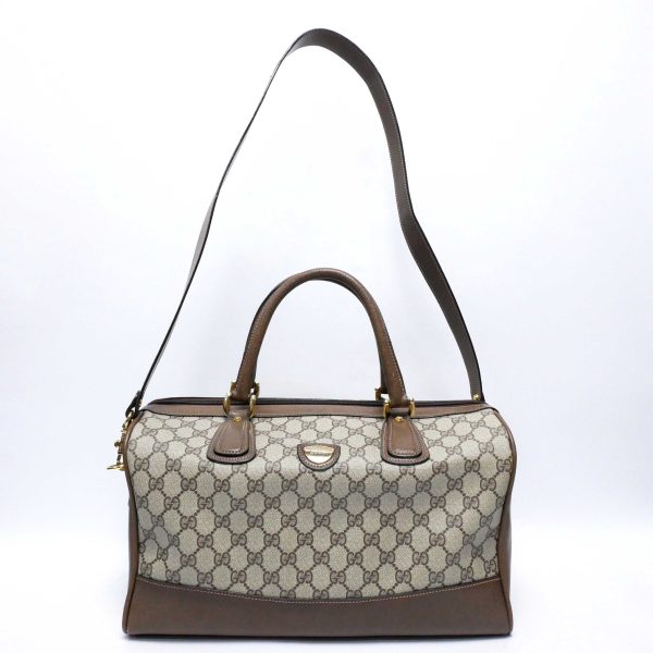 2 Gucci Gold Metal Fittings Pigskin Brown Beige GG Boston Bag