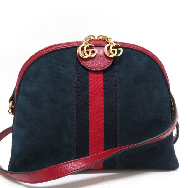 2 Gucci Off deer sherry line suede Leather Navy Red Shoulder Bag