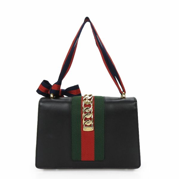 2 Gucci Sylvie Webline Leather Gold Chain Small Shoulder Bag Black