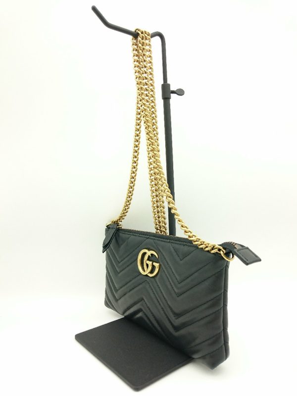 2 Gucci Marmont Leather Black Chain GG Wallet Shoulder Bag