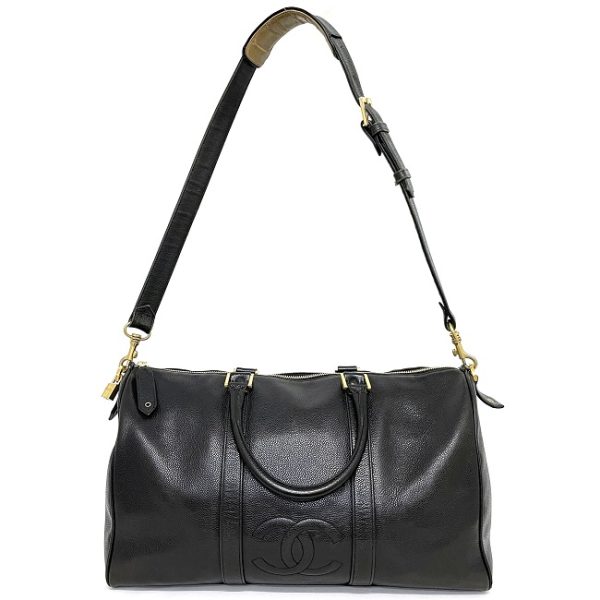 2 Chanel Boston Bag Caviar Leather Shoulder Bag Black