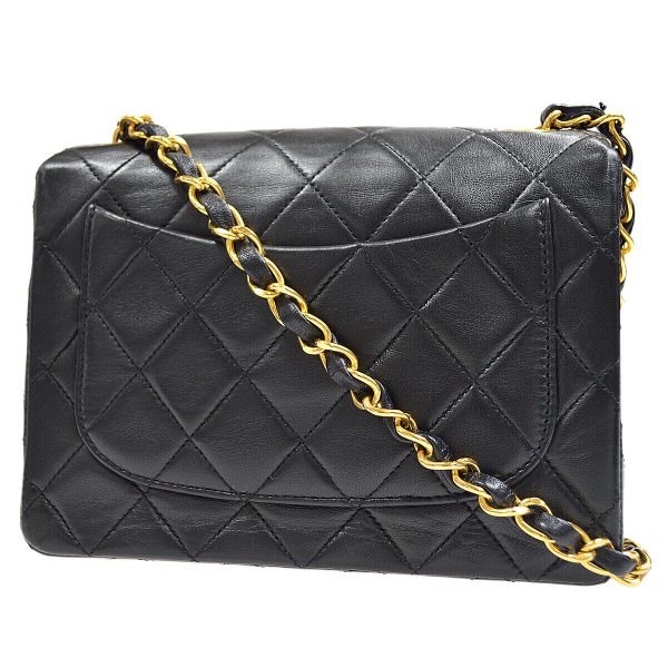 2 Chanel Classic Flap Mini Square Chain Shoulder Bag Black Lambskin