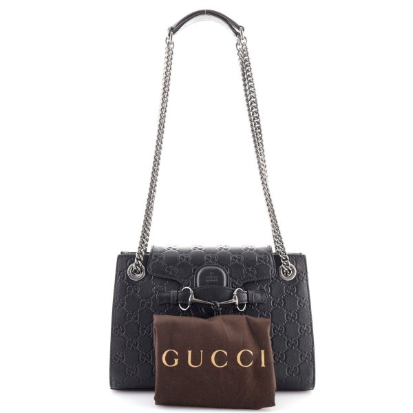 2 Gucci Emily Chain Flap Shoulder Bag Guccissima Leather Small Black