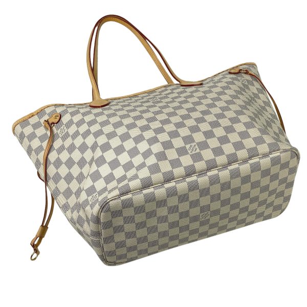 2 Louis Vuitton Neverfull MM Handbag Tote Bag Damier Azur White