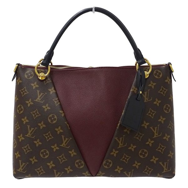 2 Louis Vuitton V Tote MM Monogram Shoulder Bag Bordeaux Brown