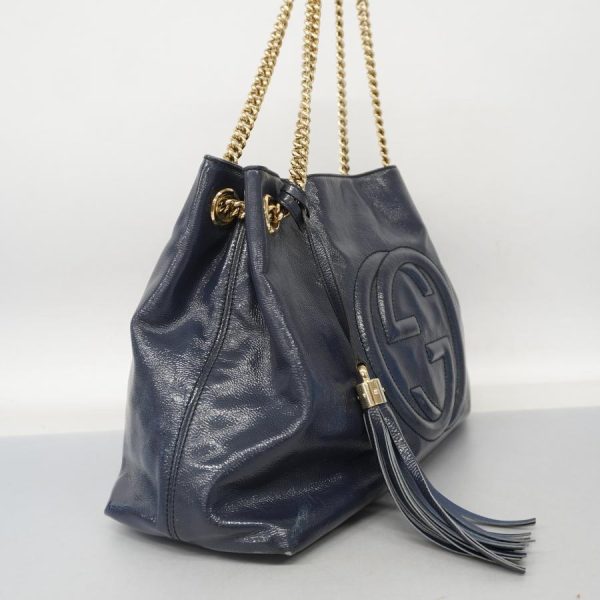 2 Gucci Soho Hardware Chain Shoulder Leather Navy Gold Shoulder Bag