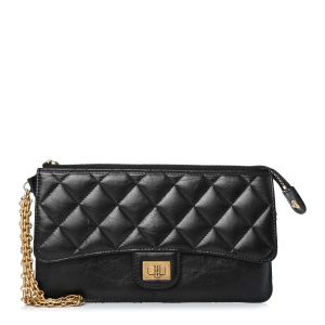 2e228059a158b4ac78101e2c53c1faa1 CHANEL Aged Calfskin Quilted 255 Reissue Pouch With Chain Handle Black