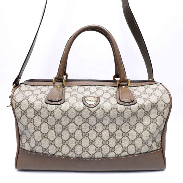 3 Gucci Gold Metal Fittings Pigskin Brown Beige GG Boston Bag