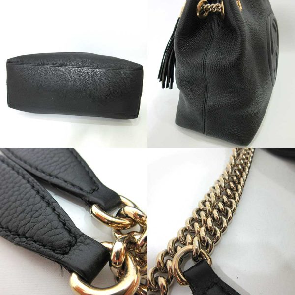 3 Gucci Interlocking Calf Leather GG Soho Chain Shoulder Bag Black