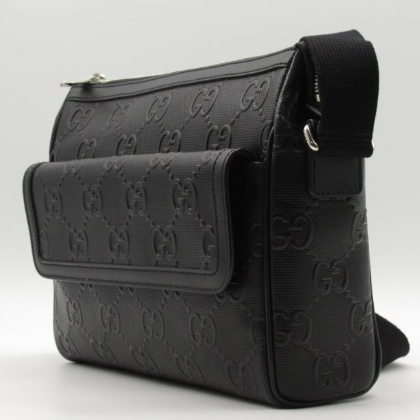 3 Gucci Embossed Leather Shoulder Bag Black