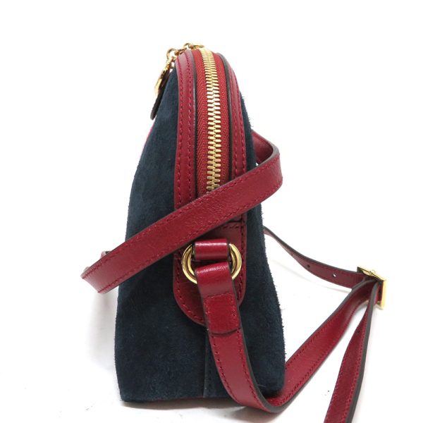 3 Gucci Off deer sherry line suede Leather Navy Red Shoulder Bag