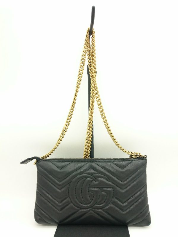 3 Gucci Marmont Leather Black Chain GG Wallet Shoulder Bag