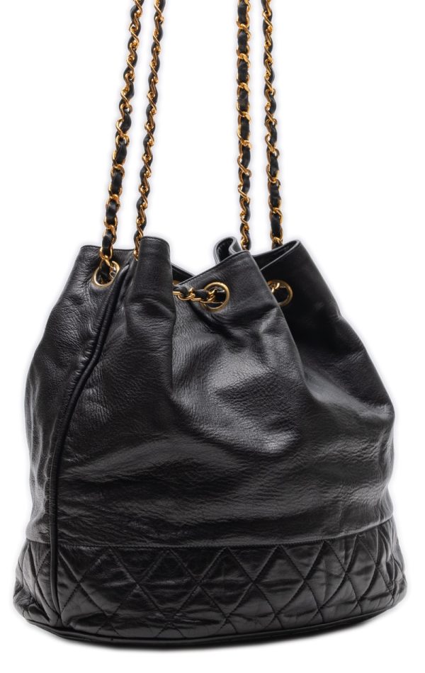 3 Chanel Matelasse Drawstring Gold Chain Lambskin Shoulder Bag Black