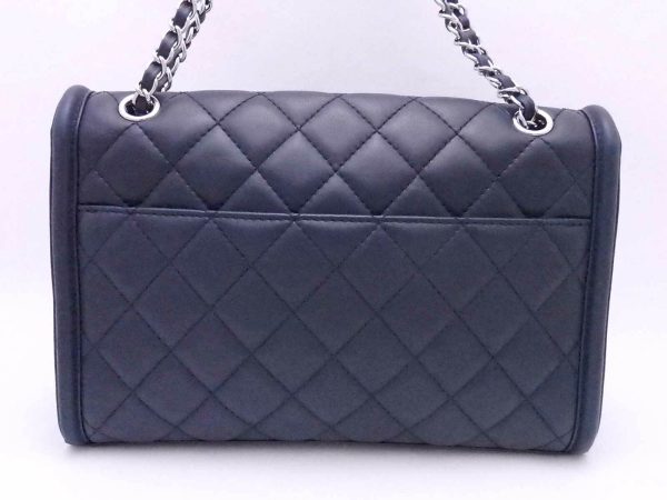 3 Chanel Matelasse Chain Shoulder Bag Navy Leather silvertone