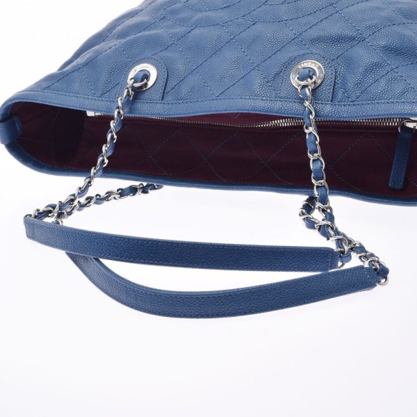 3 Chanel Matelasse Chain Tote Blue Silver Hardware Caviar Skin Bag