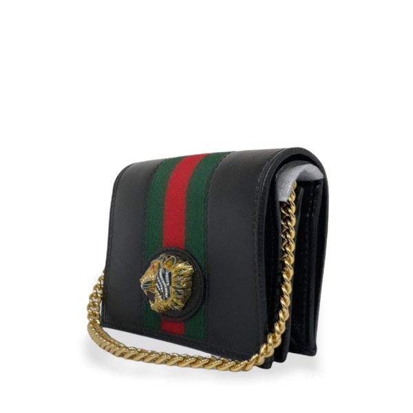 3 Gucci Raja Chain Compact Wallet Mini Leather Black