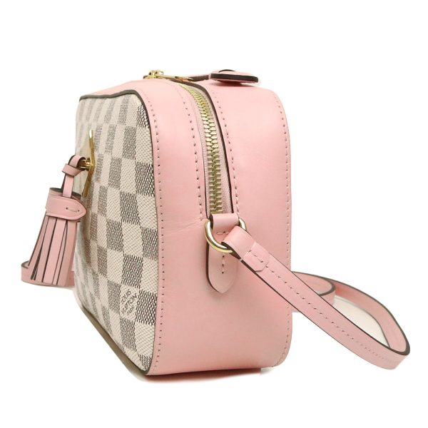 3 Louis Vuitton Santonge Shoulder Bag Diagonal Damier Azur Leather Audrose Pink