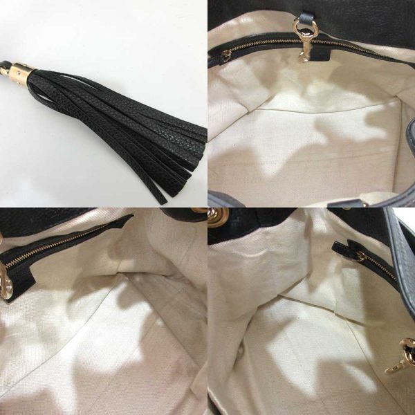 4 Gucci Interlocking Calf Leather GG Soho Chain Shoulder Bag Black