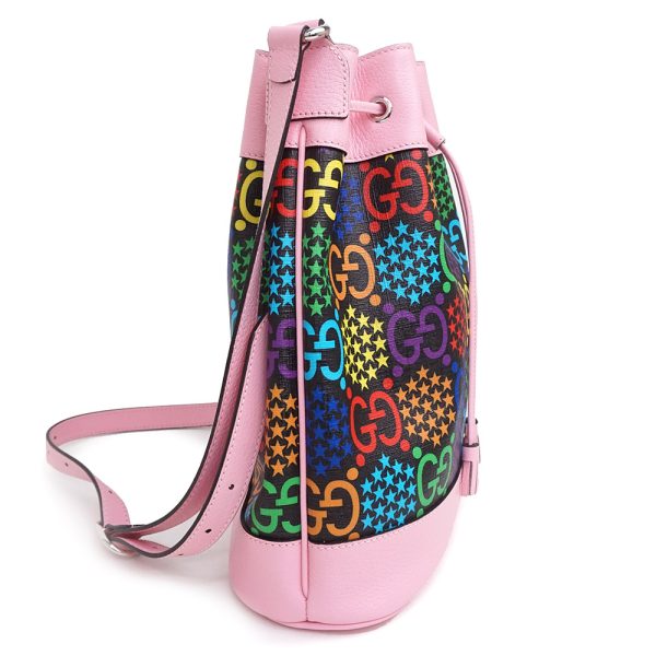 4 Gucci Diagonal Pvc Coated Canvas Leather psychedelic Multicolor Bucket Pink Black GG Shoulder Bag