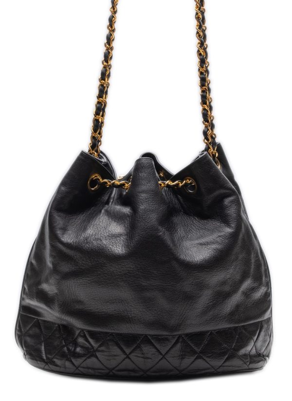 4 Chanel Matelasse Drawstring Gold Chain Lambskin Shoulder Bag Black