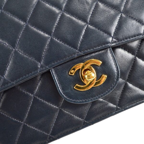 4 Chanel Classic Single Flap Medium Shoulder Bag Navy Lambskin