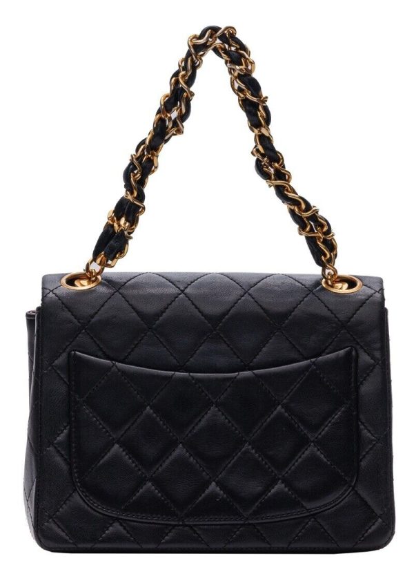 4 Chanel Mini Matelasse Turn Lock Single Flap Chain Handbag Lambskin Black