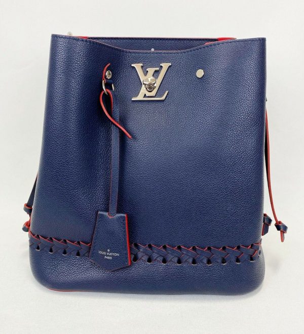 4 Louis Vuitton Lockme Bucket Calfskin Navy Blue Red Leather