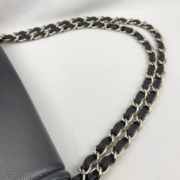 4 Chanel Half Moon Chain Shoulder Bag Black Silver Hardware Caviar Skin