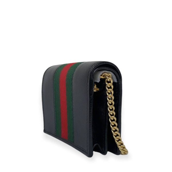 4 Gucci Raja Chain Compact Wallet Mini Leather Black