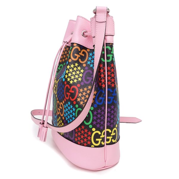 5 Gucci Diagonal Pvc Coated Canvas Leather psychedelic Multicolor Bucket Pink Black GG Shoulder Bag