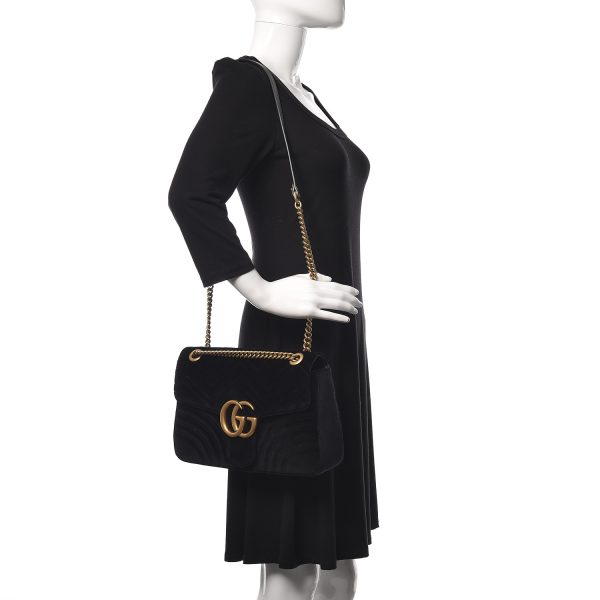 54ddaa7b0f4f1b817a77c33964777c1a GUCCI Velvet Matelasse Medium GG Marmont Shoulder Bag Black