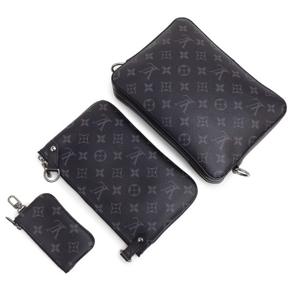 6 Louis Vuitton Monogram Eclipse Trio Messenger Crossbody Black