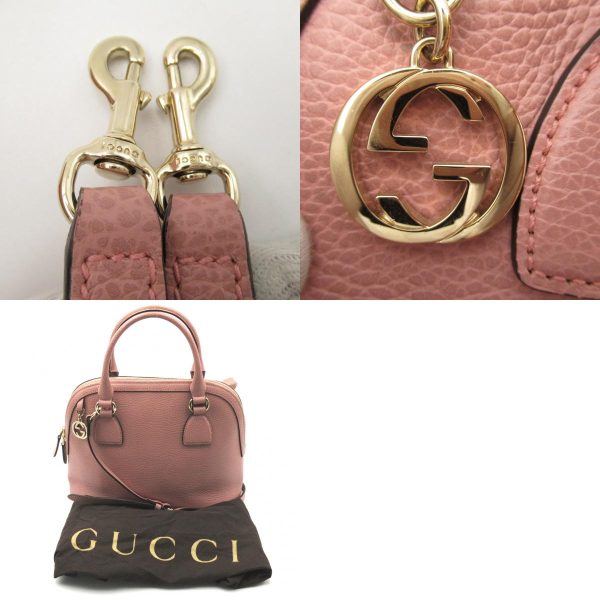 6 Gucci Metal Fittings Bag Leather Pink 2 way Shoulder Bag