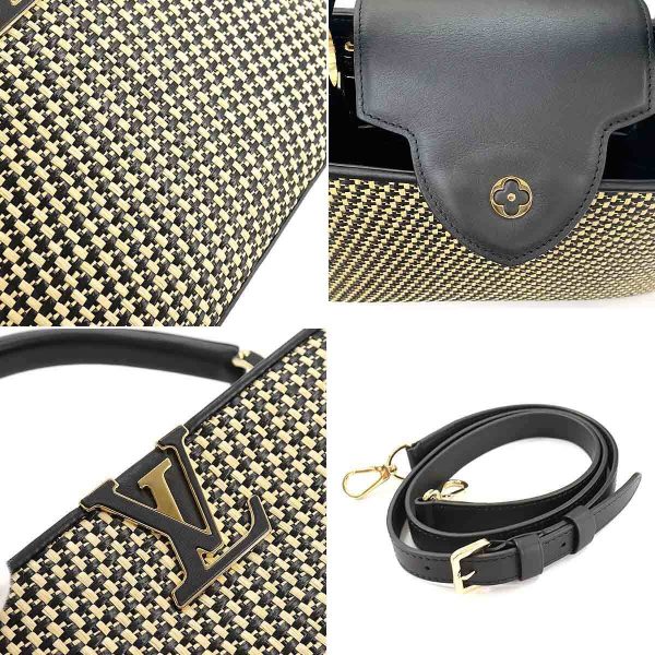 7 Louis Vuitton Capucines MM 2way Hand Shoulder Bag Raffia Black