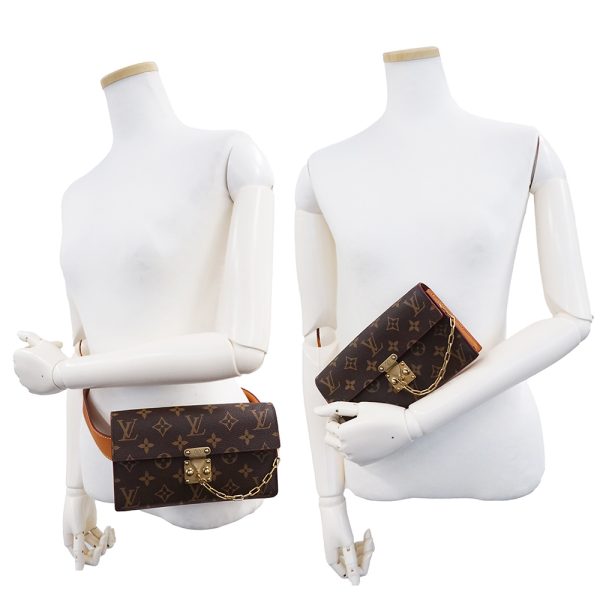 7 Louis Vuitton Monogram S Lock Belt Pouch GM Chain Clutch Waist Bag